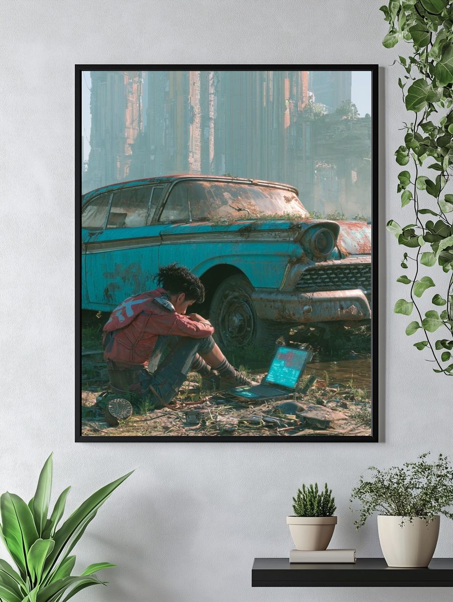 Cyberpunk Ruins Illustration Poster. — room view 4