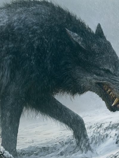 Dire Wolf in Snowstorm Poster. poster print