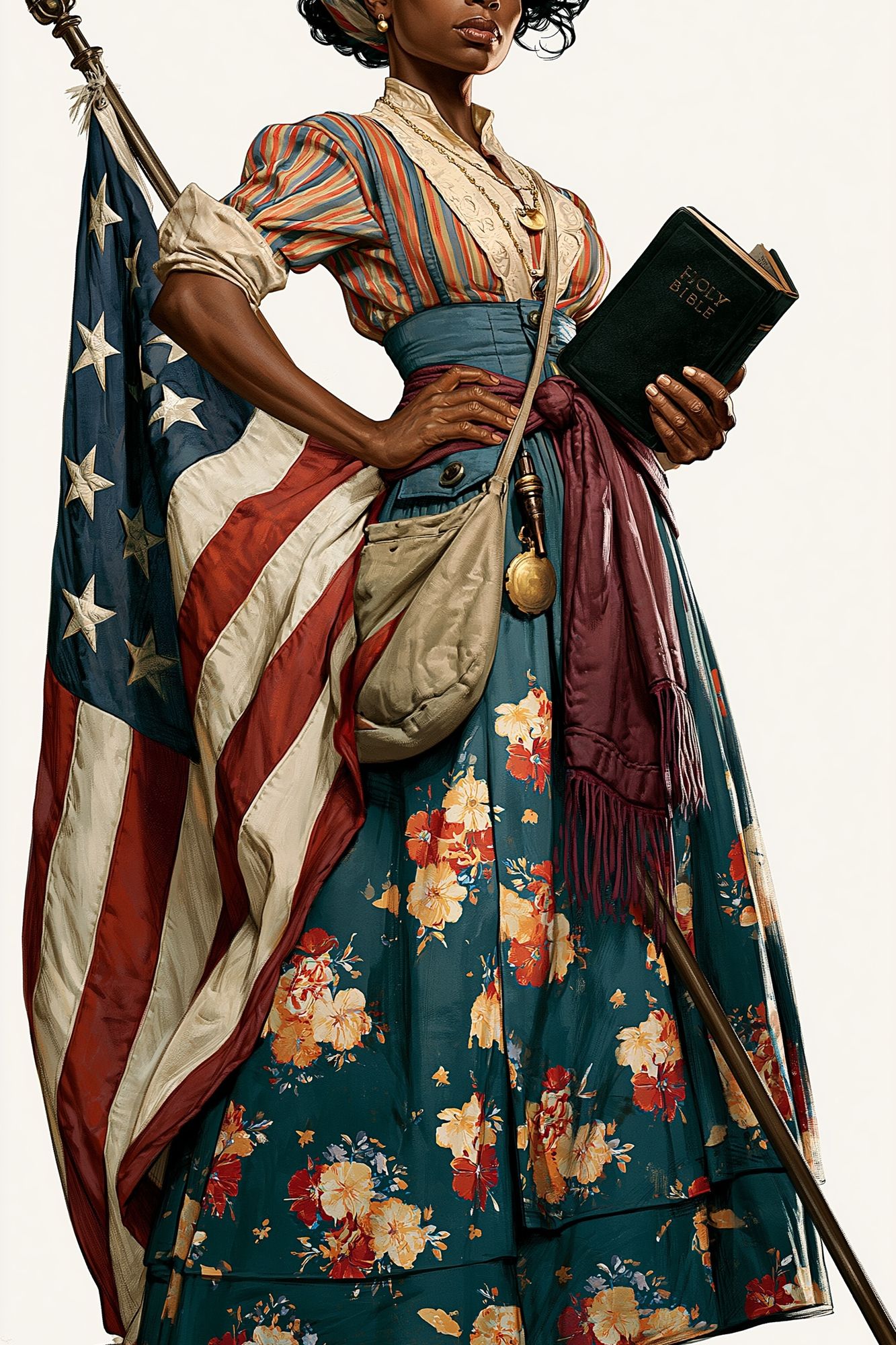Patriotic Woman with Bible Illustration Poster. poster — illustration art