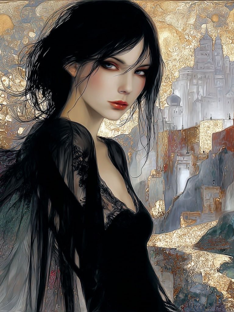 Gothic Woman Cityscape Illustration Poster. poster detail
