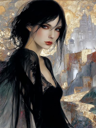 Gothic Woman Cityscape Illustration Poster. poster