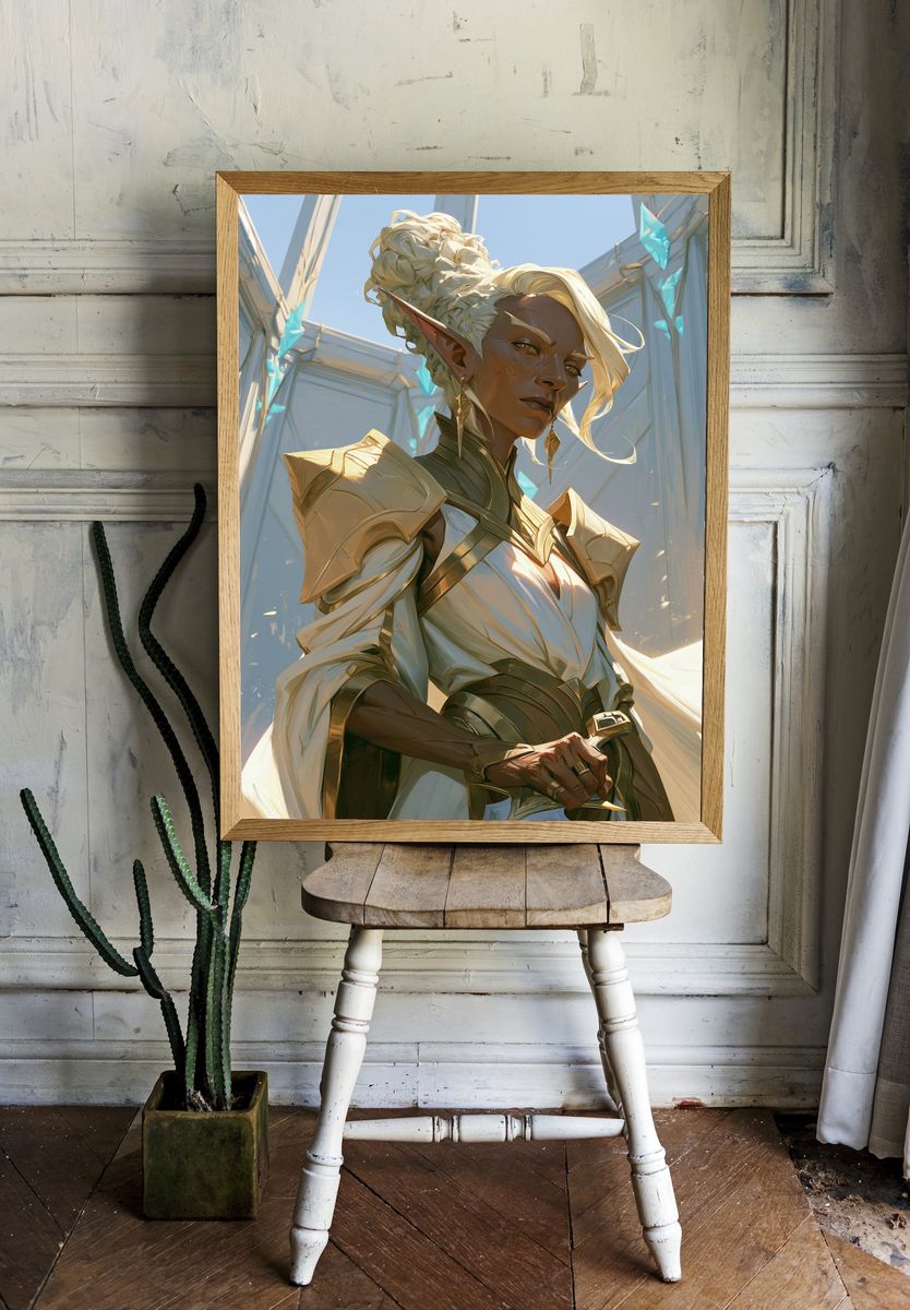 Elf Warrior Portrait Print. room preview