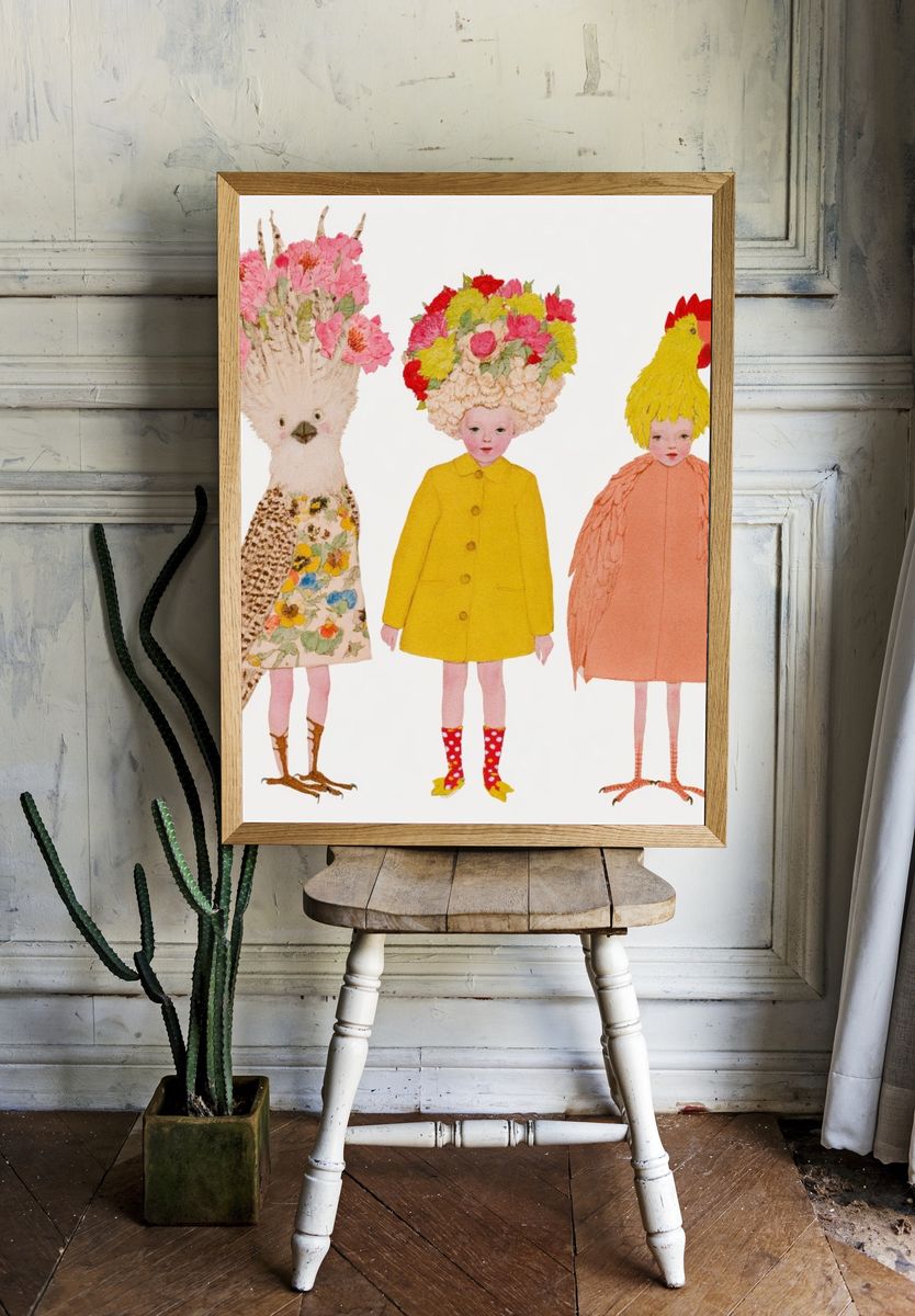 Whimsical Floral Bird Children Print. — room view 1