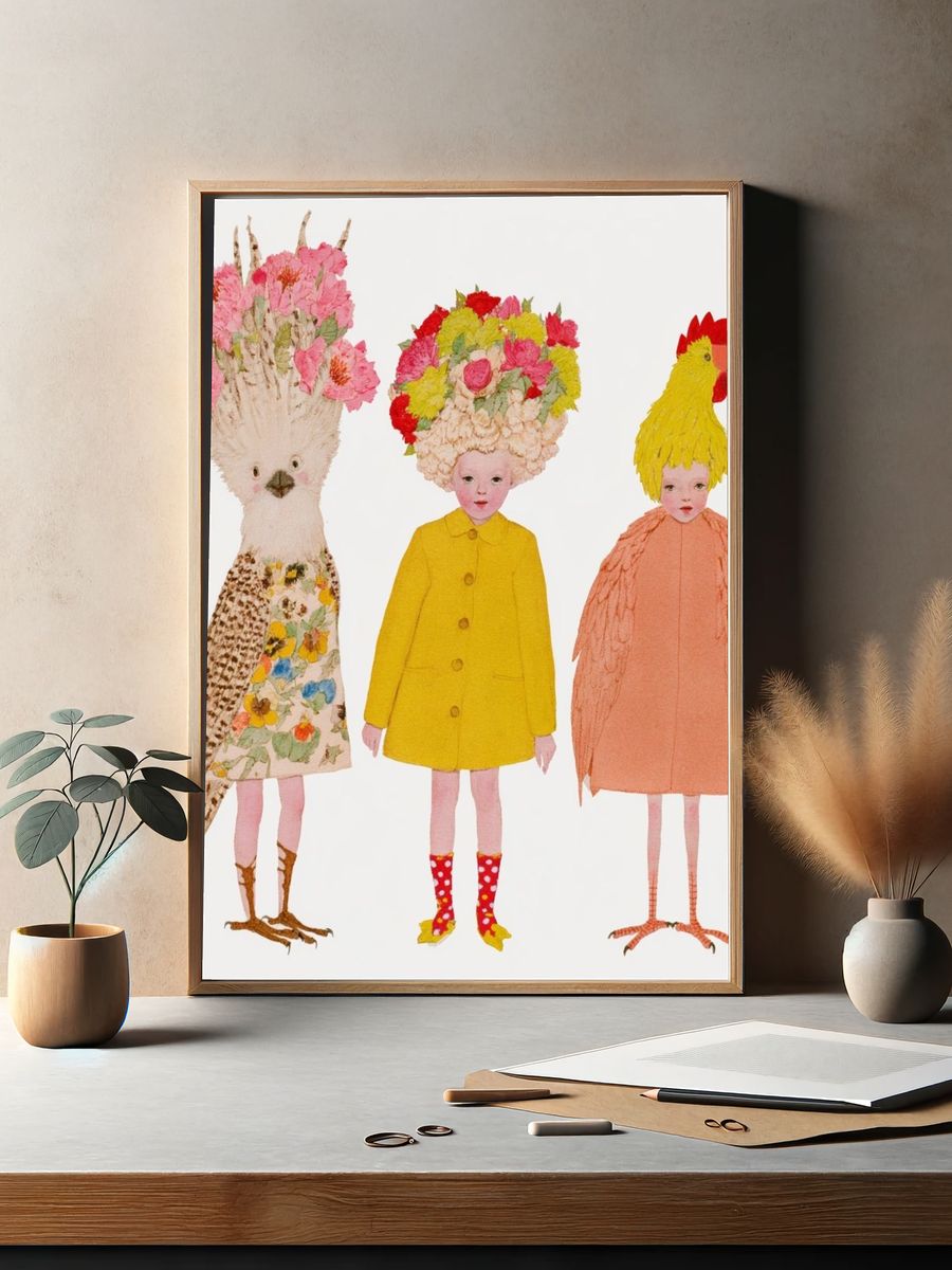 Whimsical Floral Bird Children Print. — room view 2