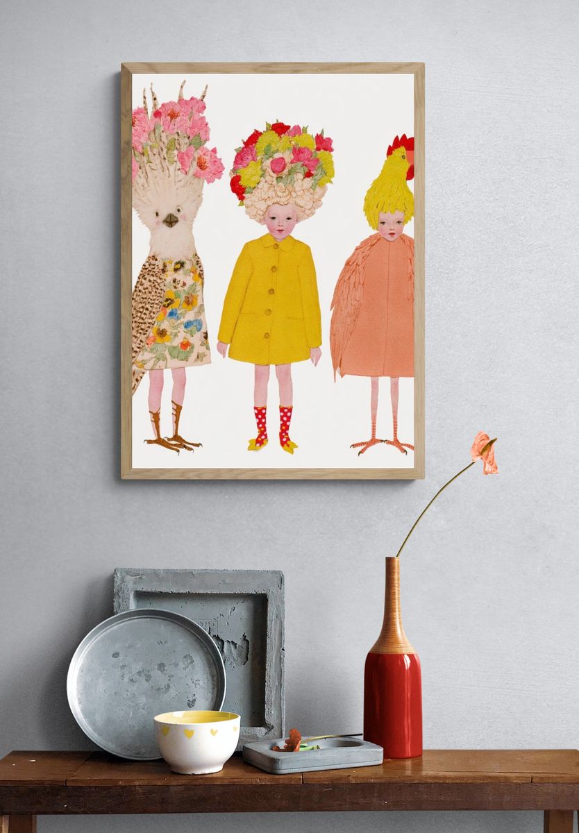 Whimsical Floral Bird Children Print. — room view 3