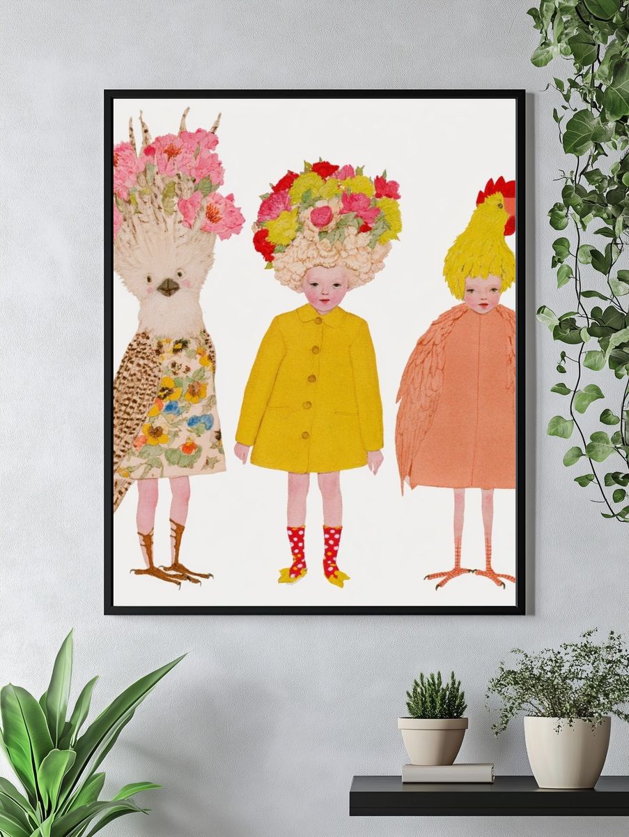 Whimsical Floral Bird Children Print. — room view 4