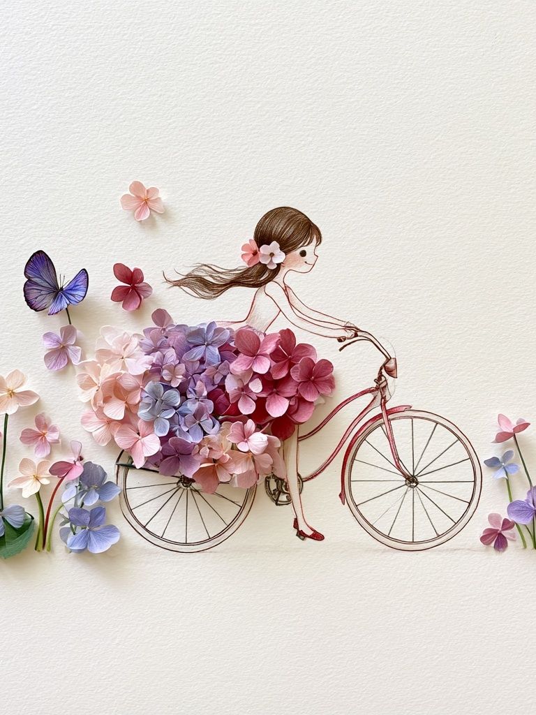 Flower Girl Bicycle Illustration Poster. poster — illustration art