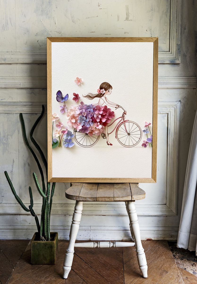 Flower Girl Bicycle Illustration Poster. room preview