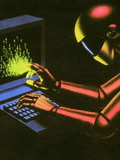 Cyberpunk Computer Operator Print. poster — illustration art