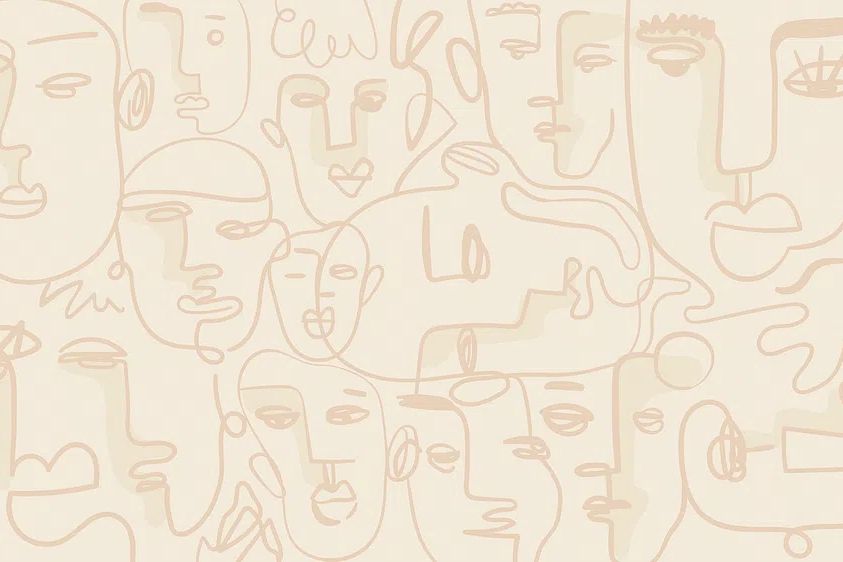 Abstract face line drawing beige. poster detail