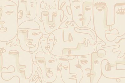 Abstract face line drawing beige.