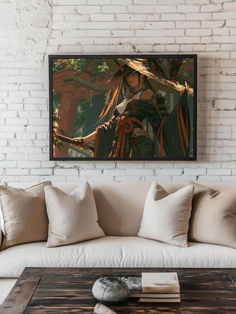 Samurai Shrine Guardian Digital Art Poster. — room view 1