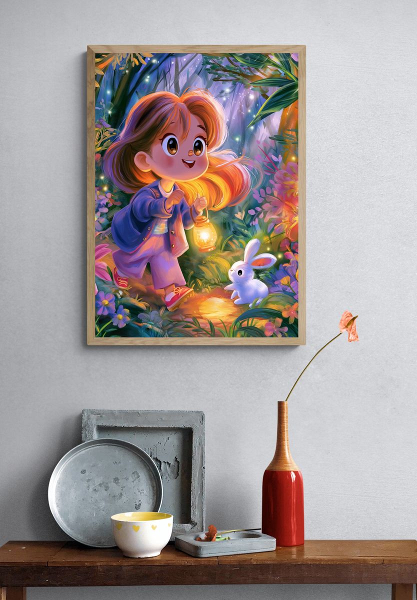 Enchanted Forest Girl Illustration Poster. — room view 3