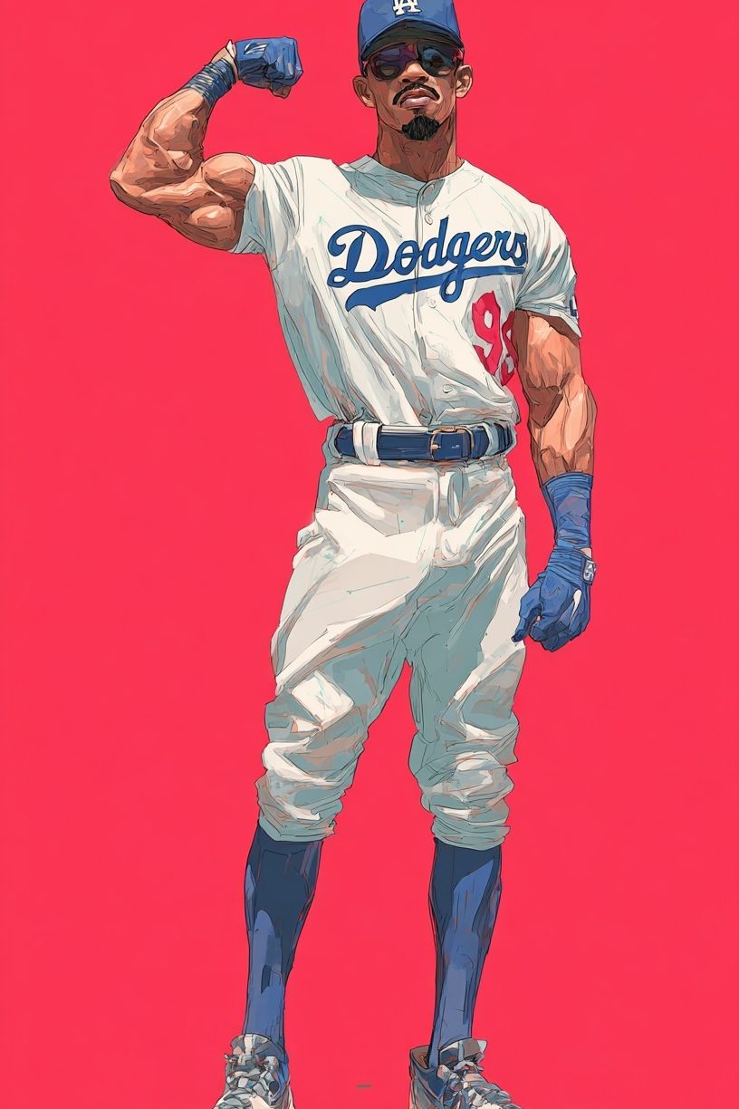 Dodgers Baseball Player Illustration Poster. poster detail