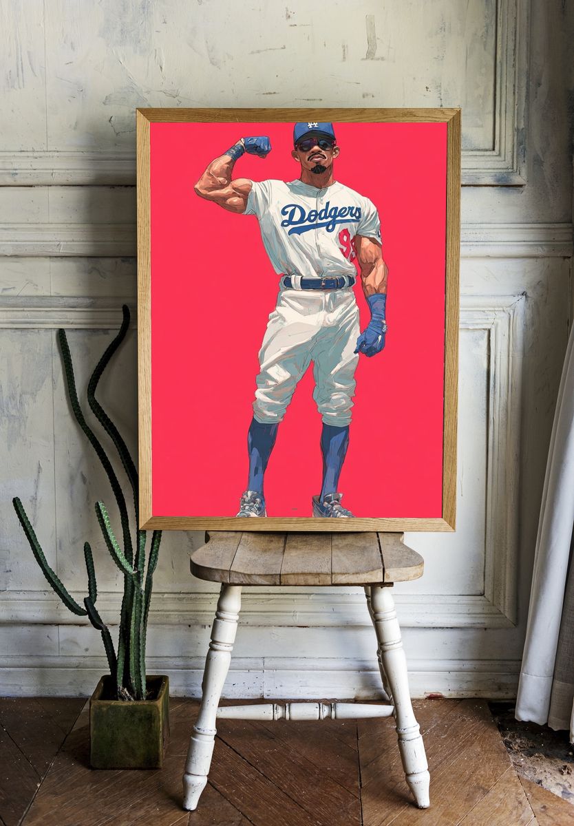 Dodgers Baseball Player Illustration Poster room preview