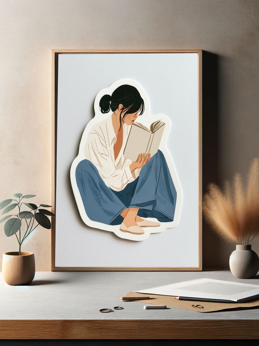 Woman Reading Illustration Poster. — room view 2