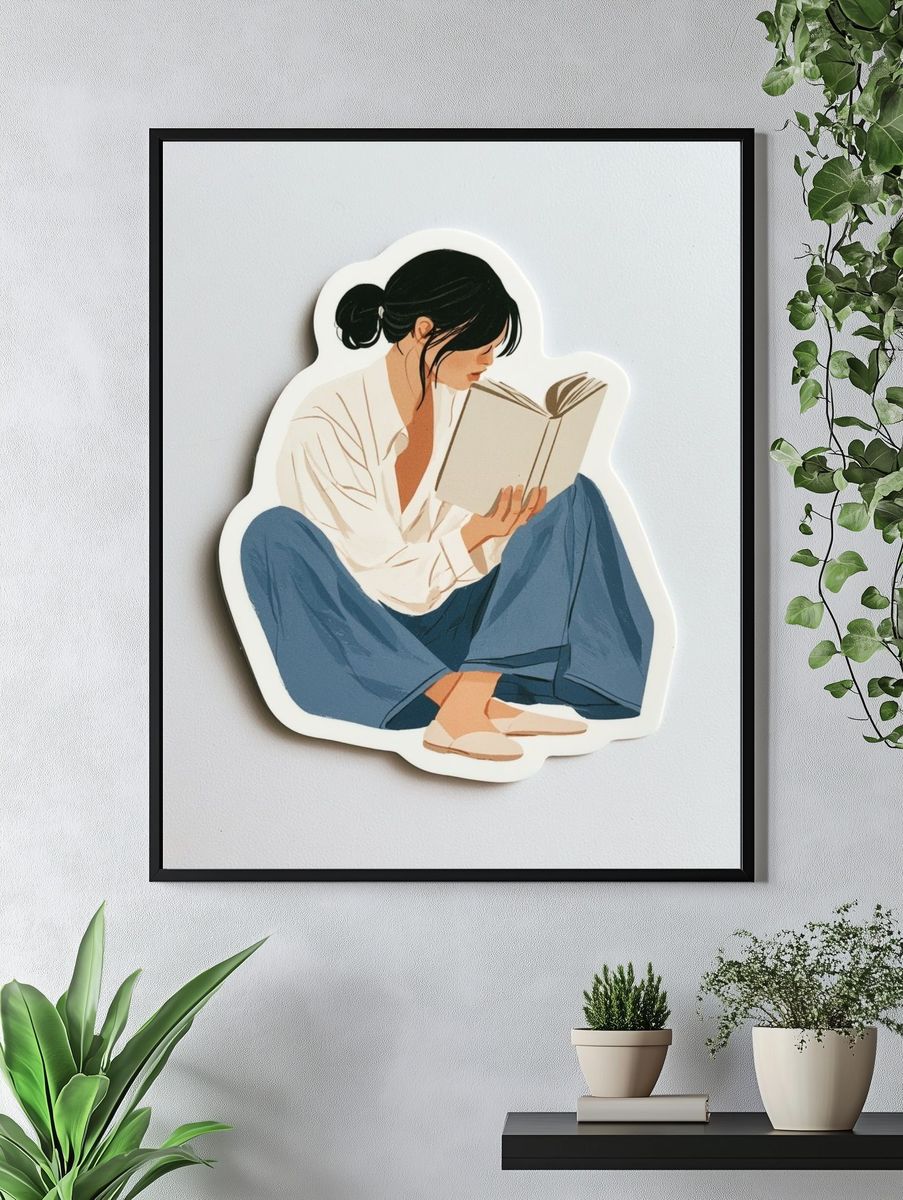 Woman Reading Illustration Poster. — room view 4