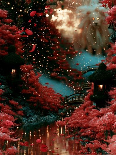 Crimson Blossom Garden Print. poster