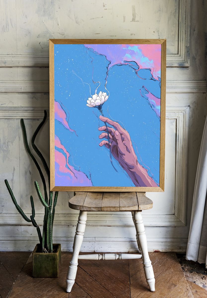 Dreaming Hand Flower Illustration Poster. room preview