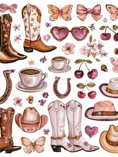 Cowgirl Boots and Cherry Watercolor Print. poster