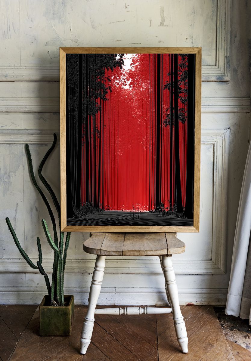 Red Forest Glow Illustration Poster. room preview