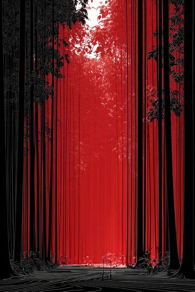 Red Forest Glow Illustration Poster. poster print