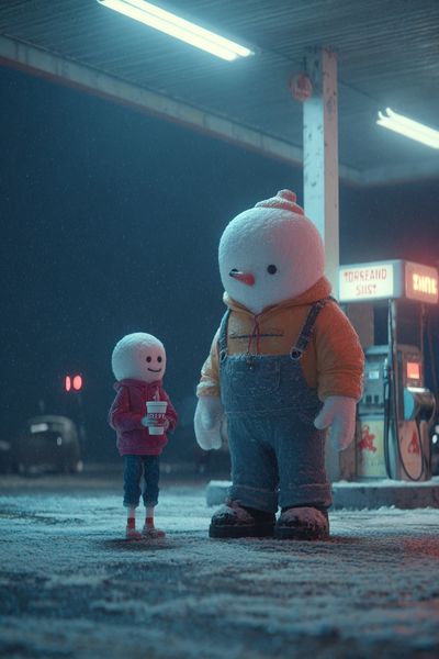 Snowman Duo Night Scene Poster. poster print