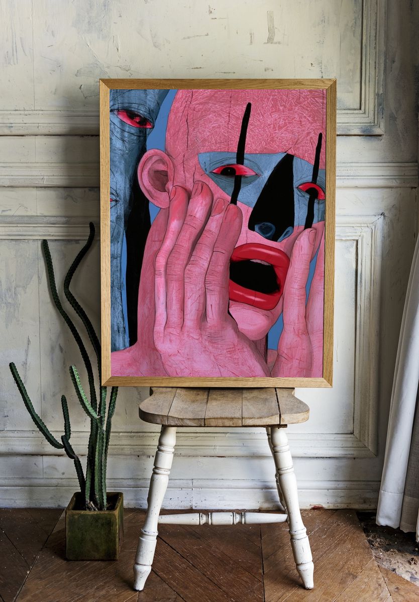 Surreal Masked Face Illustration Poster. — room view 1
