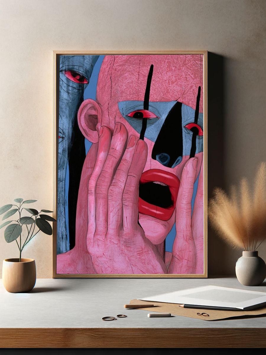 Surreal Masked Face Illustration Poster. — room view 2