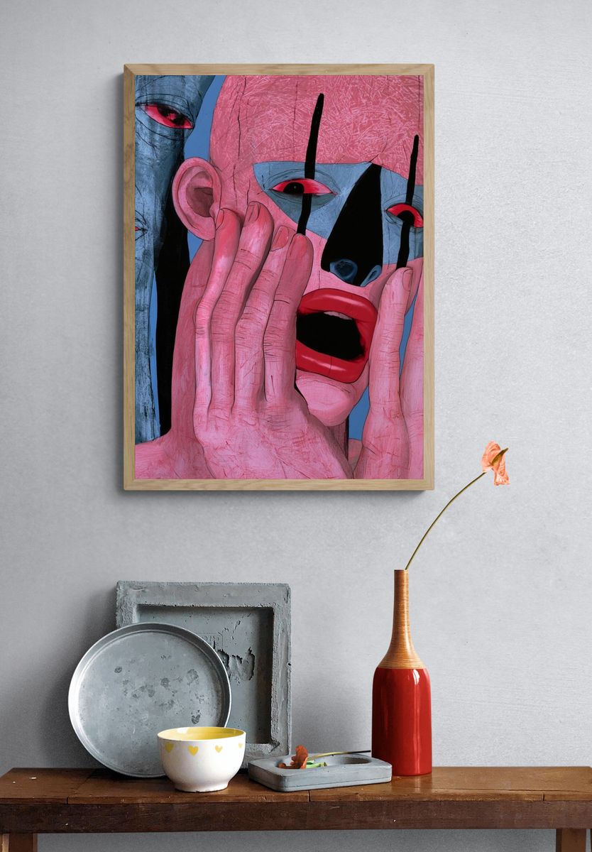 Surreal Masked Face Illustration Poster. — room view 3