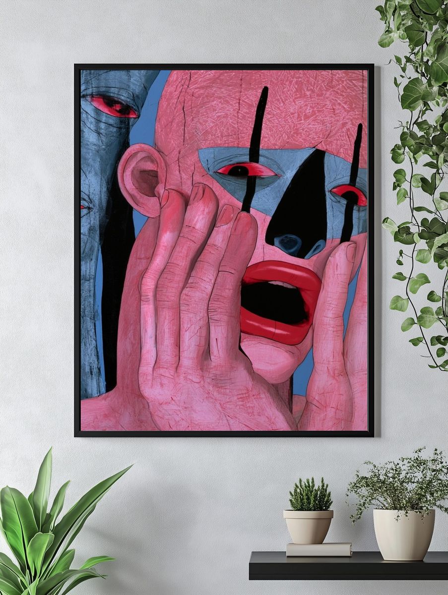 Surreal Masked Face Illustration Poster. — room view 4
