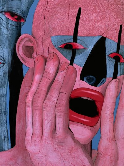 Surreal Masked Face Illustration Poster. poster
