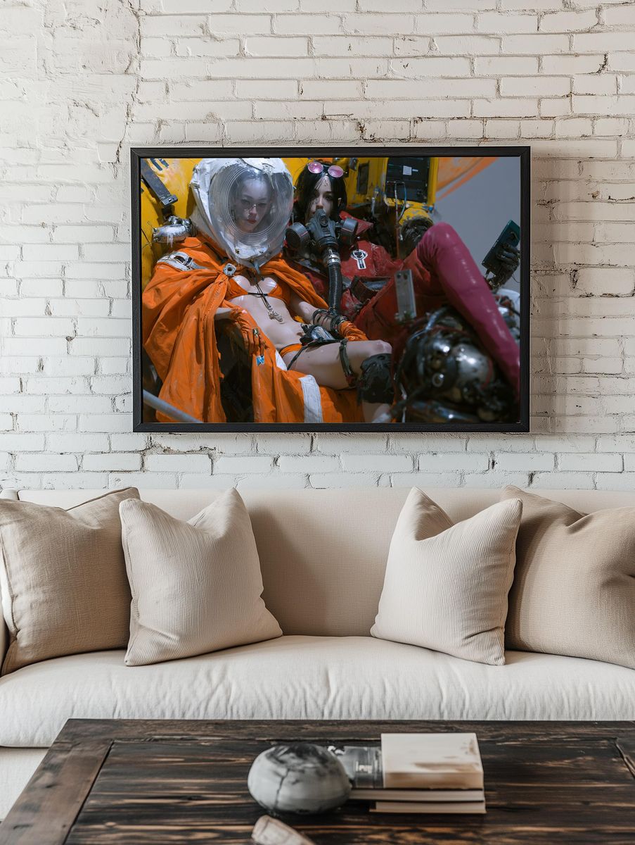 Cyberpunk Astronauts Illustration Poster. — room view 1