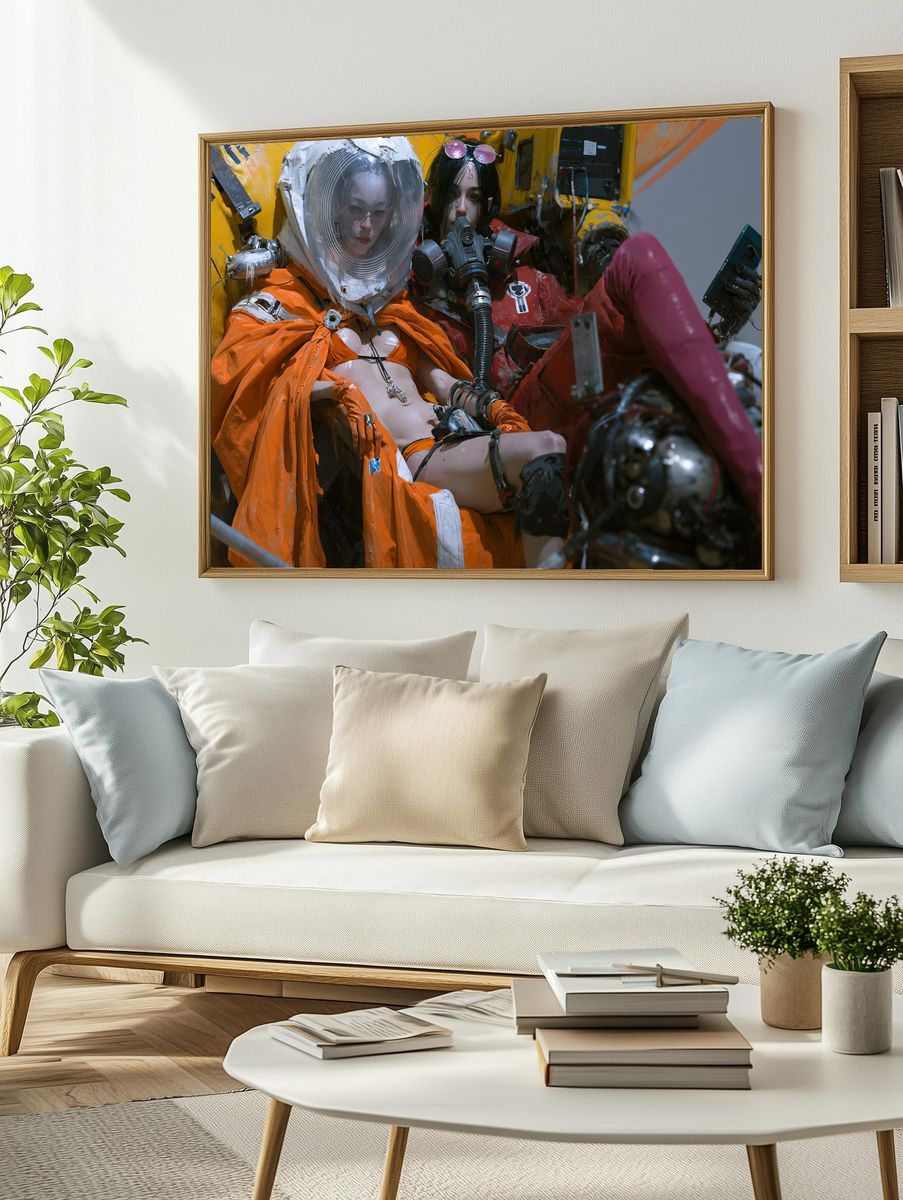 Cyberpunk Astronauts Illustration Poster. — room view 2