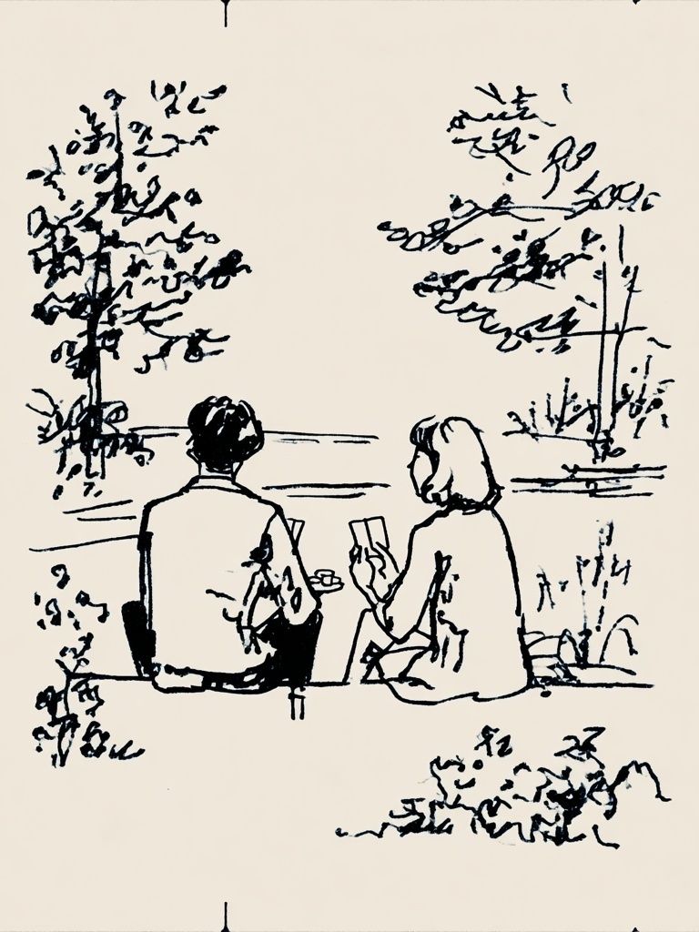 Couple by the Lake Ink Print. poster detail