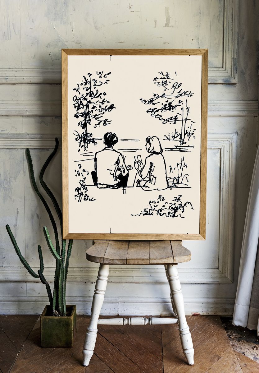 Couple by the Lake Ink Print. — room view 1