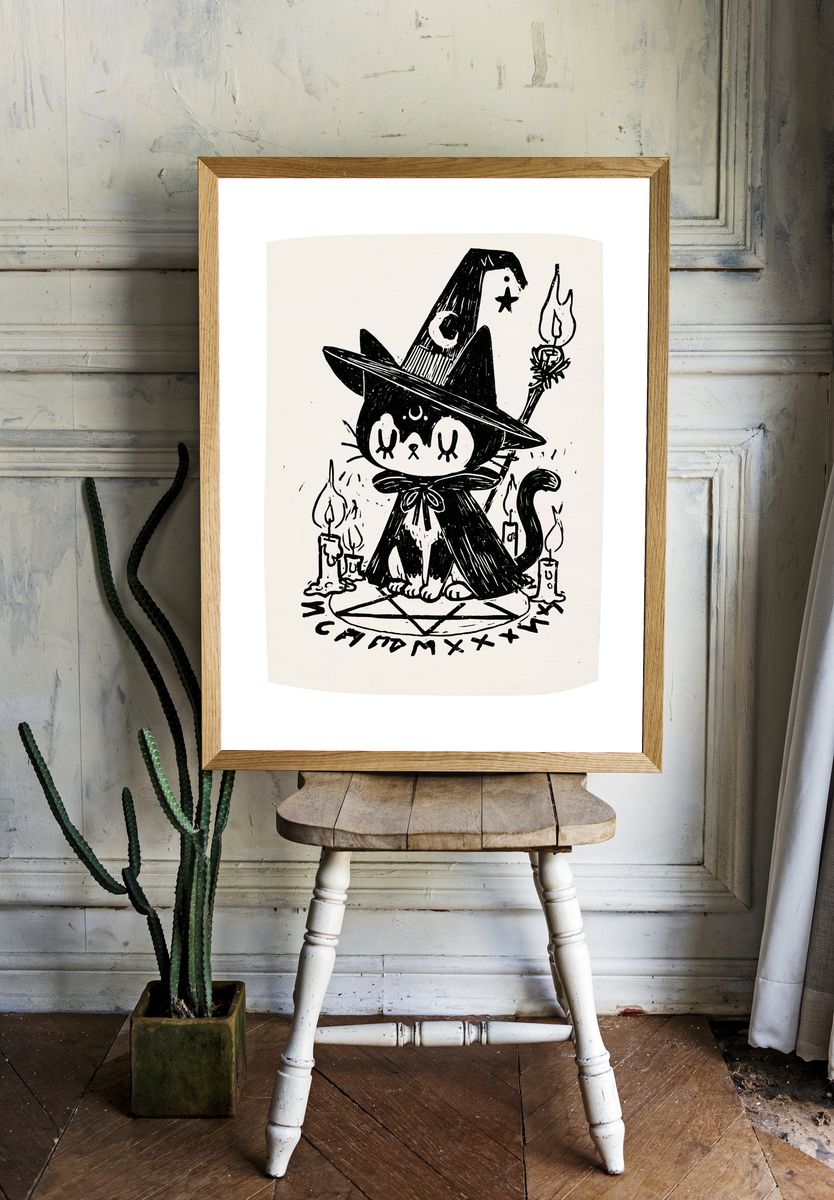 Witch Cat Ink Poster. room preview