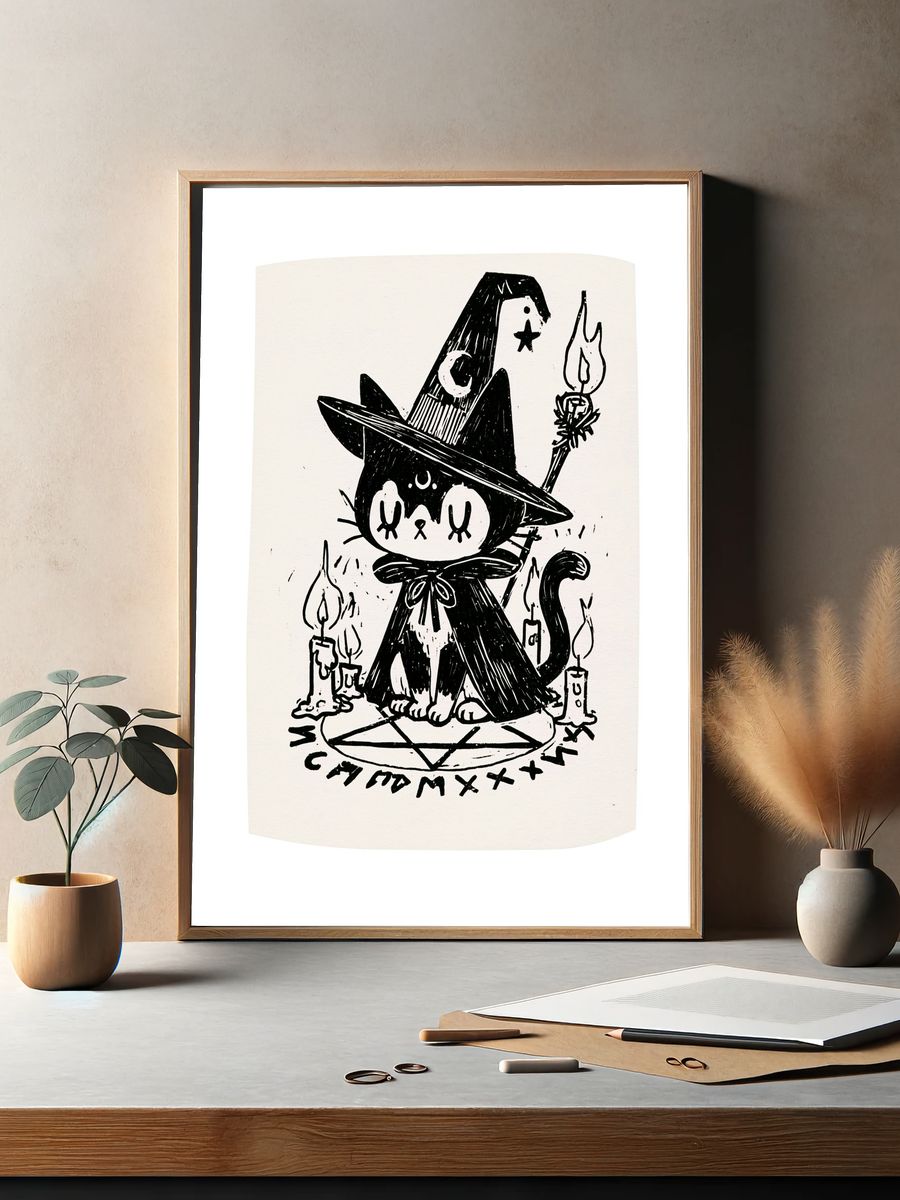 Witch Cat Ink Poster. — room view 2