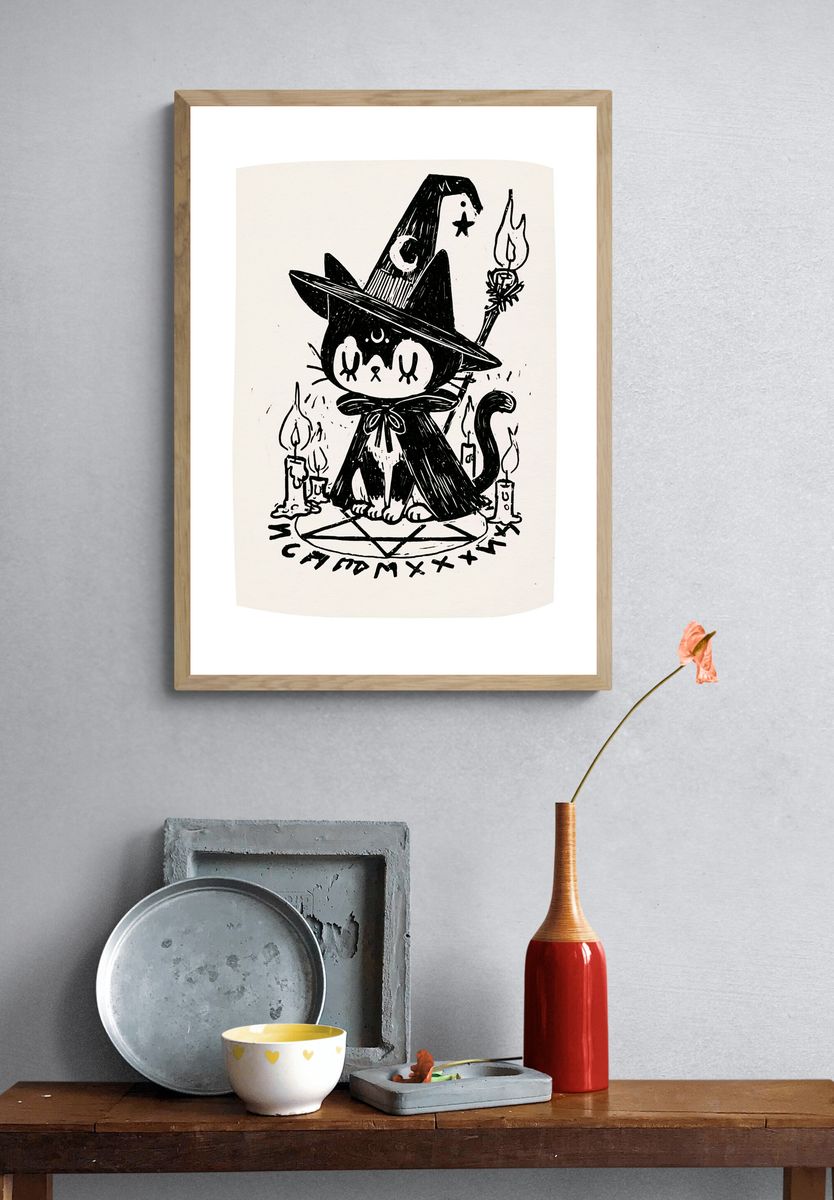 Witch Cat Ink Poster. — room view 3