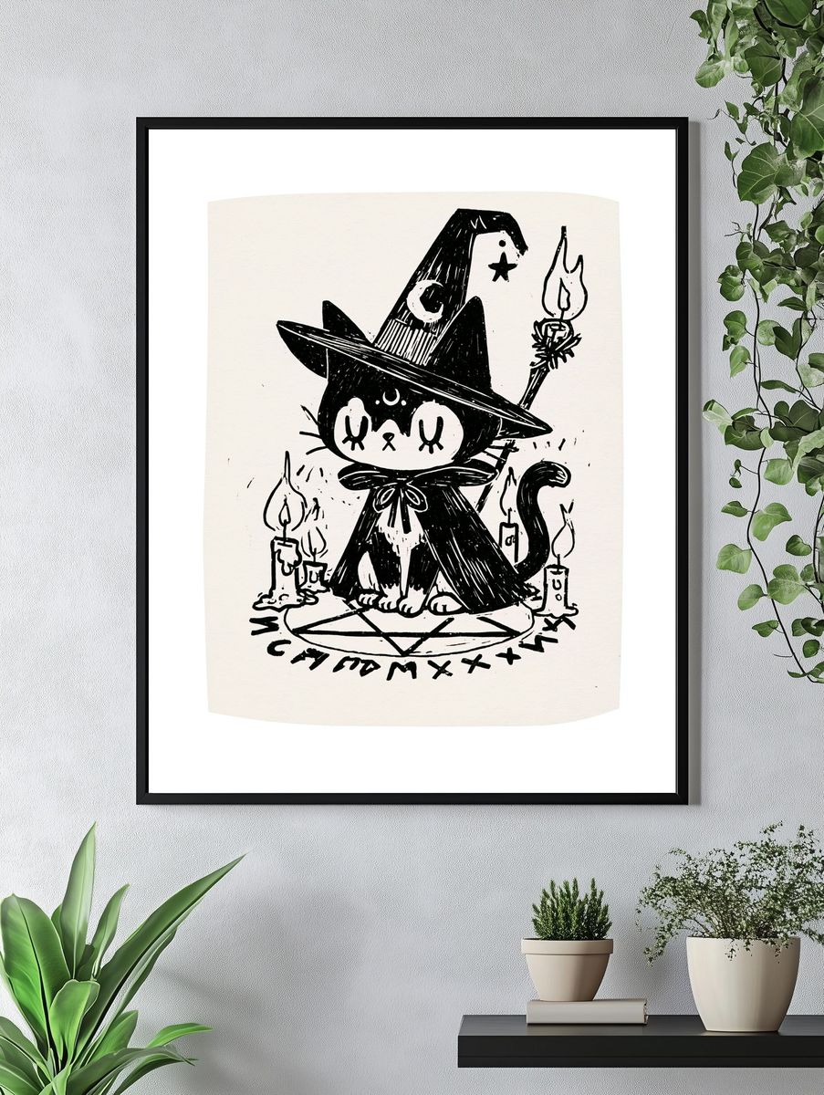 Witch Cat Ink Poster. — room view 4