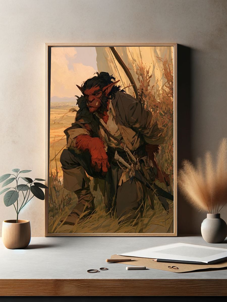 Fantasy Orc Warrior Illustration Poster. — room view 2