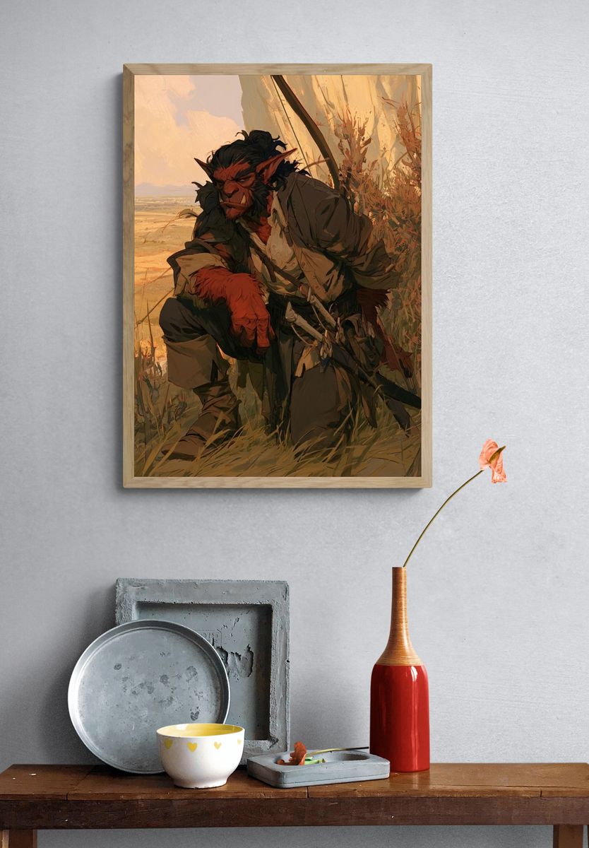 Fantasy Orc Warrior Illustration Poster. — room view 3