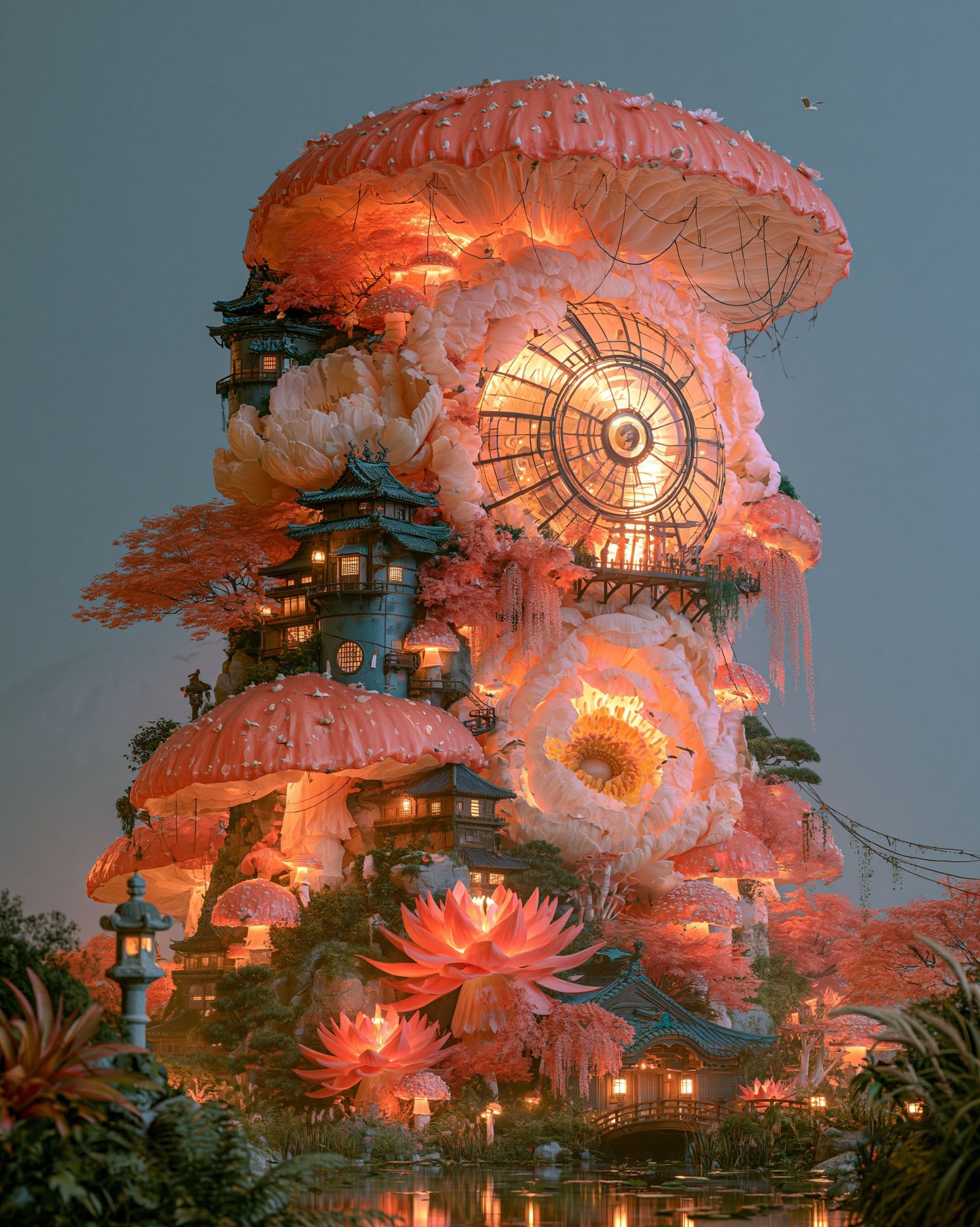 Enchanted Mushroom Garden Print. poster — illustration art
