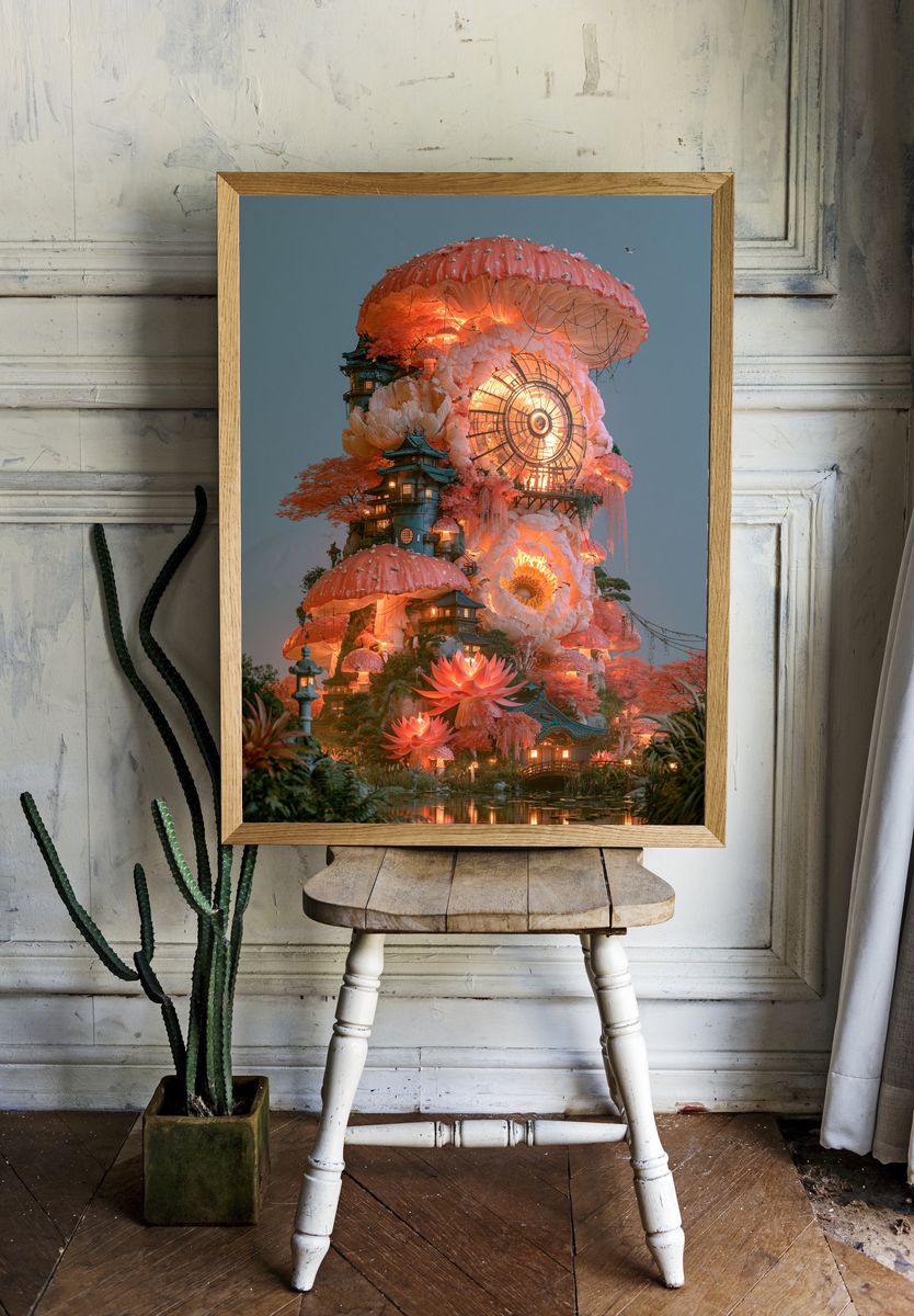 Enchanted Mushroom Garden Print. — room view 1