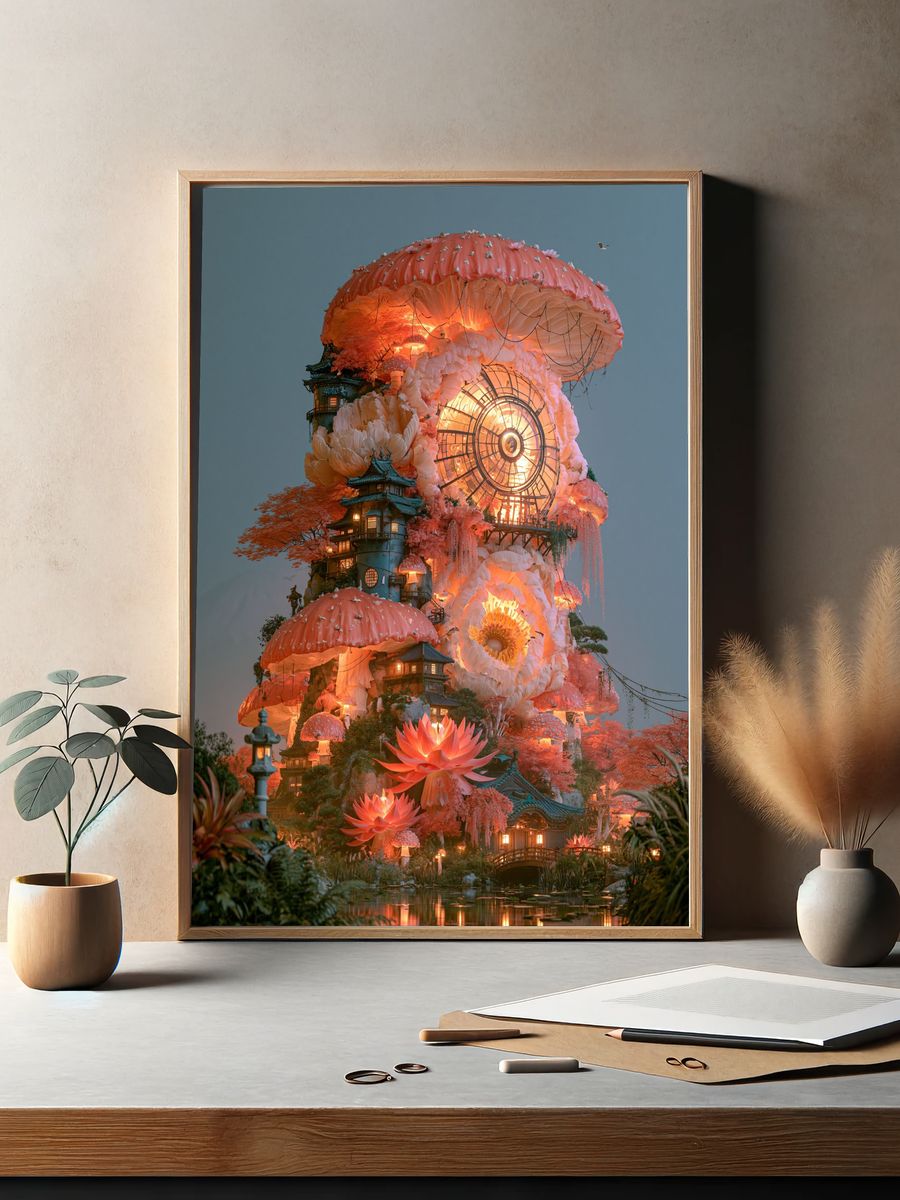 Enchanted Mushroom Garden Print. — room view 2