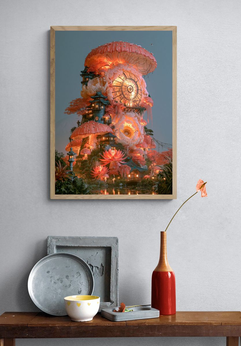 Enchanted Mushroom Garden Print. — room view 3