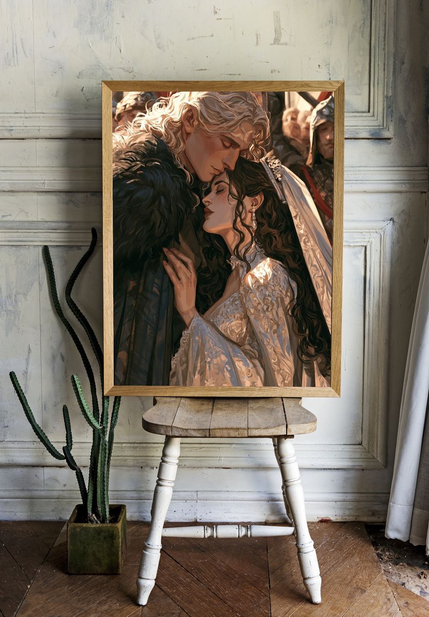 Fantasy Wedding Embrace Illustration Poster. — room view 1