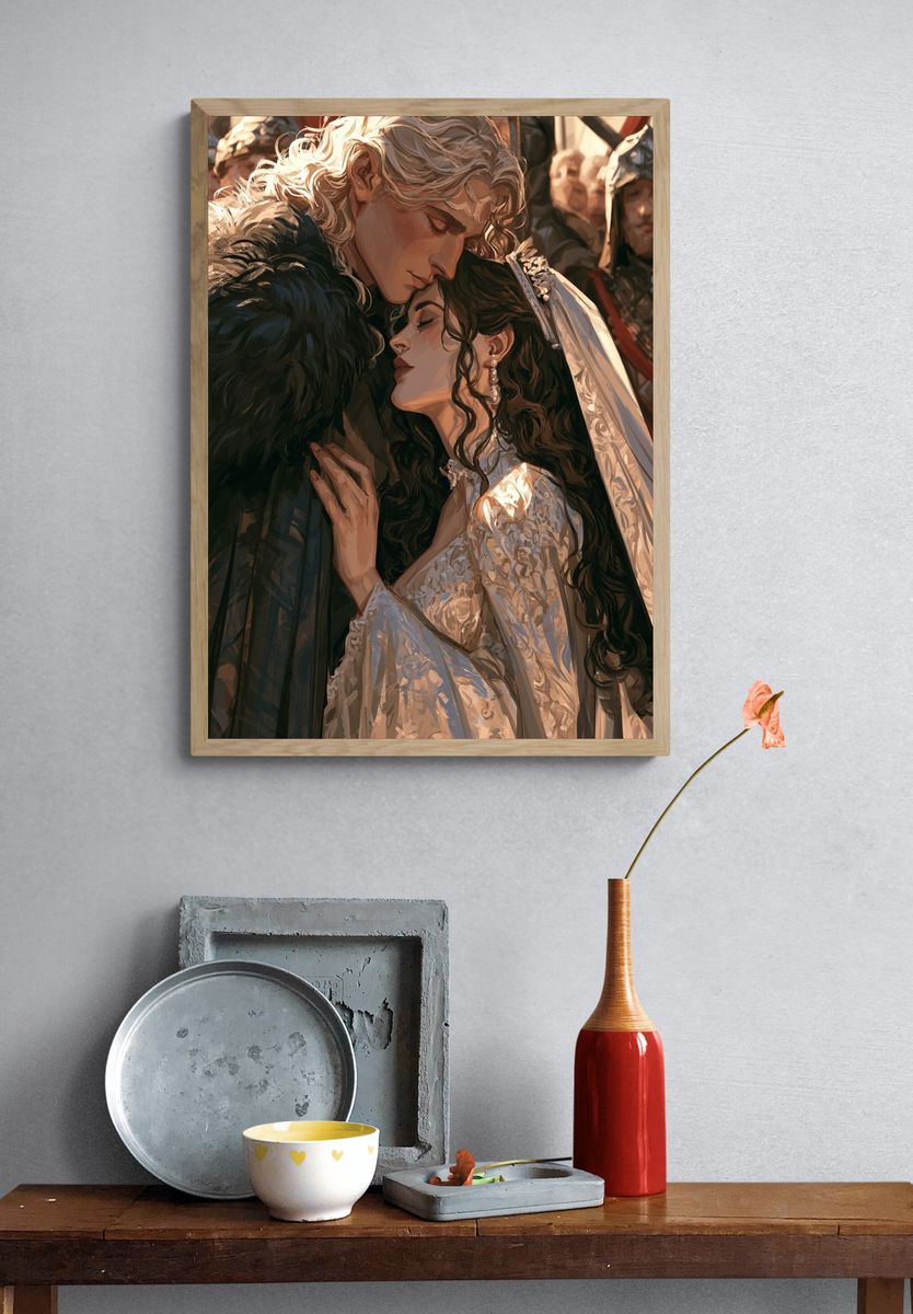 Fantasy Wedding Embrace Illustration Poster. — room view 3