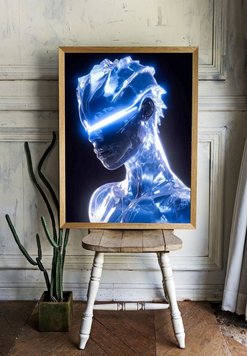 Neon Chrome Figure Illustration Poster. room preview