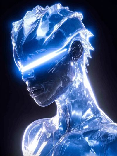 Neon Chrome Figure Illustration Poster.